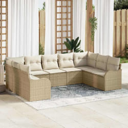 vidaXL Ensemble de canapé de jardin 9 pcs Beige, blanc Poly rotin