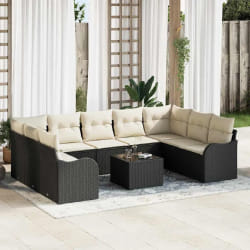 Ensemble de Canapés de Jardin 9 Pièces avec Coussins Rattan Poly Marron