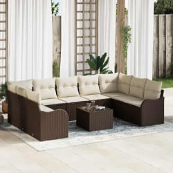 vidaXL Ensemble de canapé de jardin 10 pcs Marron et blanc Poly rotin