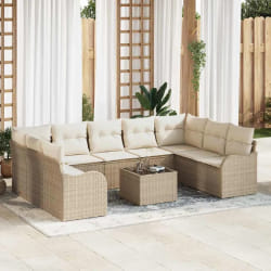 vidaXL Ensemble de canapé de jardin 10 pcs Beige et blanc Poly rotin
