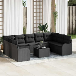 vidaXL Ensemble de canapé de jardin 10 pcs Noir Poly rotin