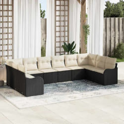 vidaXL Ensemble de canapé de jardin 10 pcs Noir et blanc Poly rotin