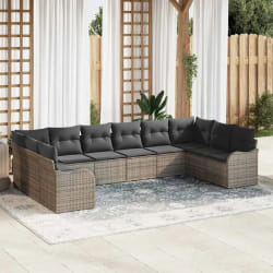 vidaXL Ensemble de canapé de jardin 10 pcs Gris Poly rotin