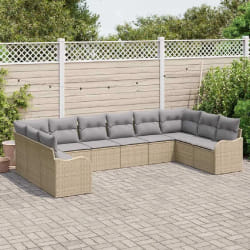 vidaXL Ensemble de 10 Pièces de Canapé de Jardin avec Coussins Beige Poly Rattan