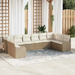 Set de Canapés de Jardin 10 Pièces Beige en Rattan Poly