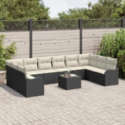 vidaXL Ensemble de canapé de jardin 11 pcs Noir et blanc Poly rotin