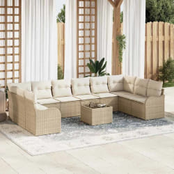 vidaXL Ensemble de canapé de jardin 11 pcs Beige et blanc Poly rotin