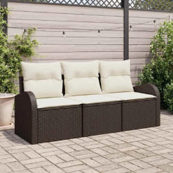 vidaXL Ensemble de canapé de jardin 3 pcs Marron et blanc Poly rotin