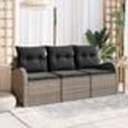 Ensemble de canapé de jardin de 3 pièces avec coussins gris poly rotin