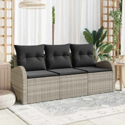 vidaXL Ensemble de canapé de jardin 3 pcs Gris clair Poly rotin