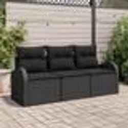 Ensemble de 3 canapés de jardin avec coussins noirs en poly rotin