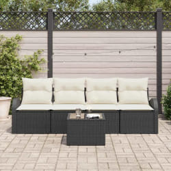 vidaXL Ensemble de canapé de jardin avec coussin 5 pcs Noir et Crème