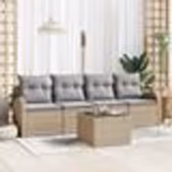 vidaXL Canapé de jardin 5 pièces avec coussins en rotin synthétique beige
