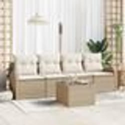 vidaXL Ensemble de canapés de jardin 5 pièces avec coussins en polyrotin beige