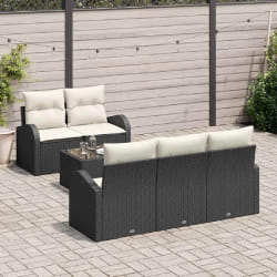 vidaXL Ensemble de canapé de jardin avec coussin 6 pcs Noir et Crème