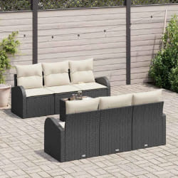 vidaXL Ensemble de canapé de jardin avec coussin 7 pcs Noir et Crème