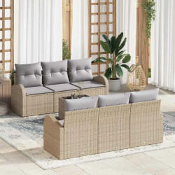 vidaXL Ensemble de canapé de jardin avec coussin 7 pcs Beige et gris