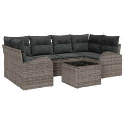 vidaXL Ensemble de salon de jardin 7 pièces avec coussins gris en rotin synthétique