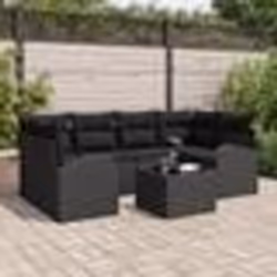 vidaXL Set de Canapés de Jardin 7 Pièces avec Coussins Noirs en Rattan Synthétique