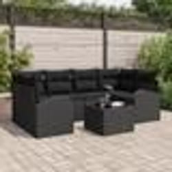 vidaXL Set de Canapés de Jardin 7 Pièces avec Coussins Noirs en Rattan Synthétique