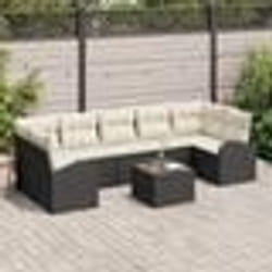 vidaXL Canapé de jardin 8 pièces avec coussins noirs en poly rotin
