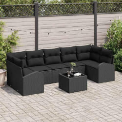 vidaXL Set de canapé de jardin 8 pièces avec des coussins en poly rattan noir