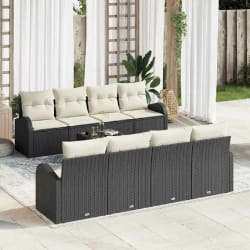 vidaXL Ensemble de jardin 9 pièces avec coussins en poly rotin noir