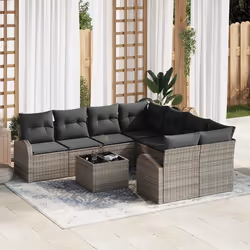 vidaXL Ensemble de Canapé de Jardin 9 Pièces avec Coussins Gris