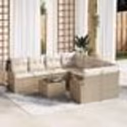 vidaXL Ensemble de salon de jardin 9 pièces avec coussins beige en poly rattan.