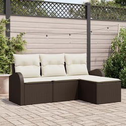 Ensemble de canapé de jardin 4 pièces avec coussins marron en poly rotin