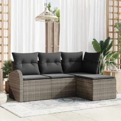 Ensemble de Canapés de Jardin 4 Pièces avec Coussins Gris Poly Rattan