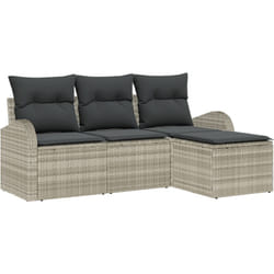 Canapés Jardin de 4 Pièces avec Coussins Gris Clair Rattan Poly, Canapé Jardin de 2 Places avec Rangement & Coussins Gris Clair Rattan Poly Vidaxl