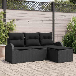 Ensemble de Canapés de Jardin de 4 Pièces avec Oreillers Noir Poly Rattan