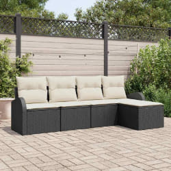 vidaXL Ensemble de canapé de jardin 5 pcs Noir et blanc Poly rotin