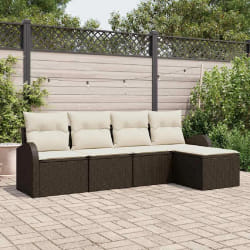 vidaXL Ensemble de canapé de jardin 5 pcs Marron et blanc Poly rotin
