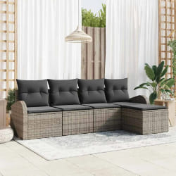 Ensemble de 5 Pièces de Canapé de Jardin avec Coussins Gris Poly Rattan