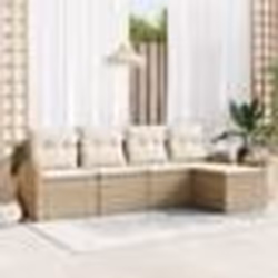 Ensemble de canapé de jardin 5 pièces avec coussins Beige Poly Rotin