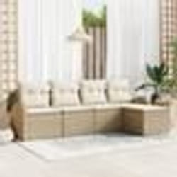 Ensemble de canapé de jardin 5 pièces avec coussins Beige Poly Rotin