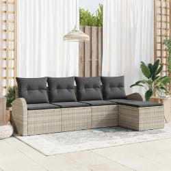 vidaXL Ensemble de canapé de jardin 5 pcs Gris clair Poly rotin