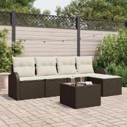 vidaXL Ensemble de canapé de jardin 6 pcs Marron et blanc Poly rotin