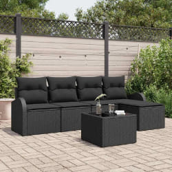 vidaXL Ensemble de canapé de jardin avec coussin 6 pcs Noir Poly rotin