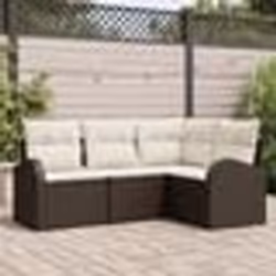 Ensemble de Canapé de Jardin 4 Pièces avec Coussins Rattan Poly Marron