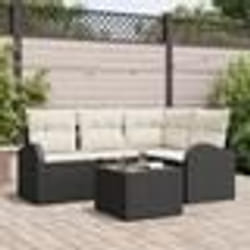 Canapé de Jardin 4 Pièces avec Coussins en Rattan Poly Brun
