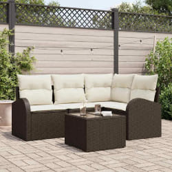 vidaXL Ensemble de canapé de jardin 5 pcs Marron et blanc Poly rotin