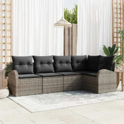vidaXL Ensemble de canapé de jardin avec coussin 5 pcs Gris Poly rotin