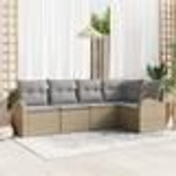 Ensemble de canapé de jardin 5 pièces avec coussins beige en poly rotin