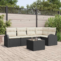 vidaXL Ensemble de canapé de jardin 6 pcs Noir et blanc Poly rotin