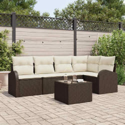 vidaXL Ensemble de canapé de jardin 6 pcs Marron et blanc Poly rotin
