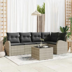 Ensemble de Canapé de Jardin 6 Pièces avec Coussins Gris Rattan Poly