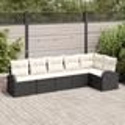 Ensemble de 6 Canapés de Jardin avec Coussins Noir en Poly Rotin